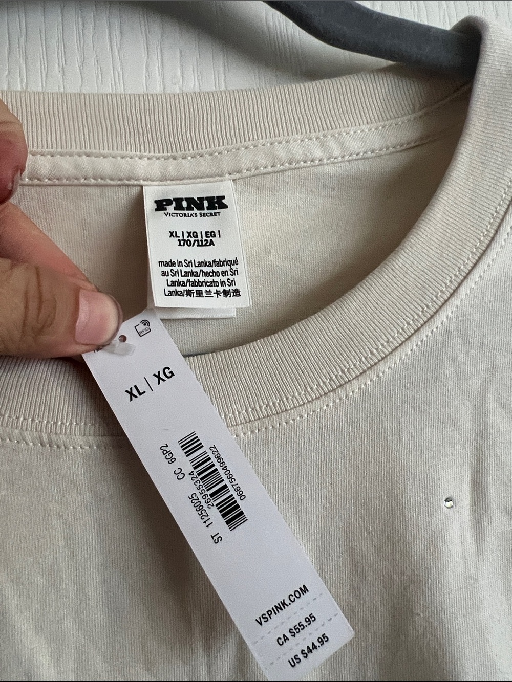 PINK Victoria's Secret Long-Sleeve Tees in Dark Green & Cream - Picture 3 of 7